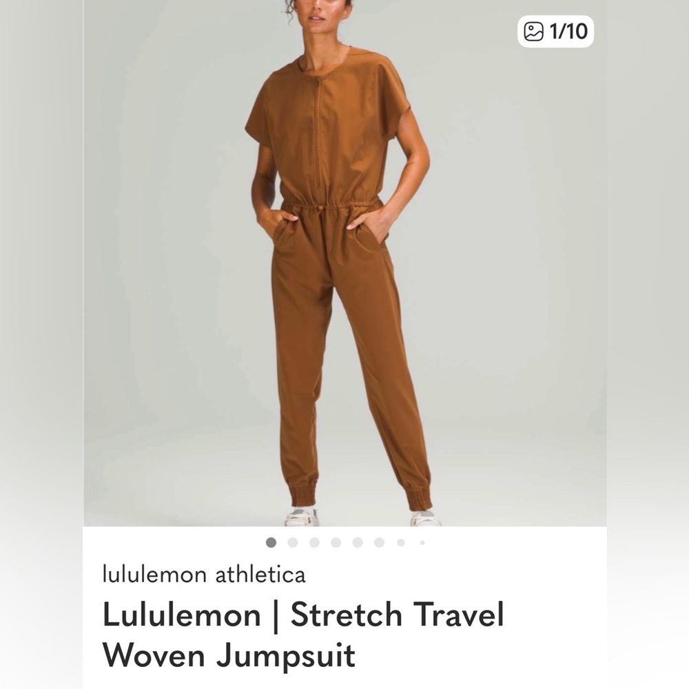 LULULEMON Size 8 Stretch Travel Woven Jumpsuit Copper Brown Athleisure Pockets